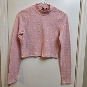 Freshman 1996 Pink Textured Mock Neck Cropped Long Sleeve Top Women's L
